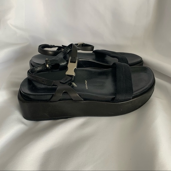 Prada Black Leather Flatform Sandals - Picture 2 of 10